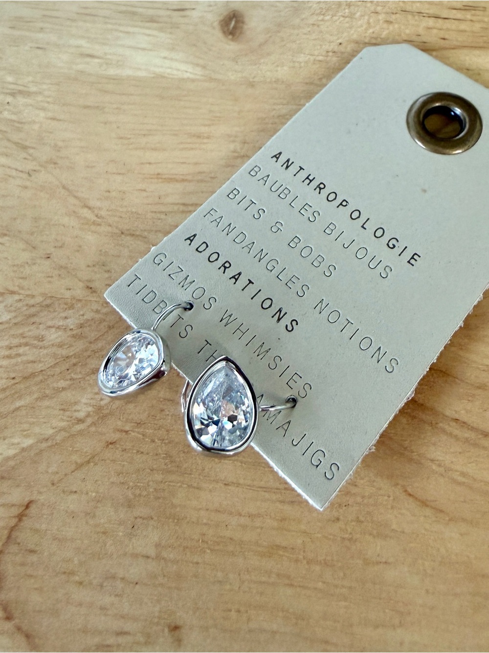 Anthropologie Silver Oval Crystal Drop Earrings - Picture 4 of 4